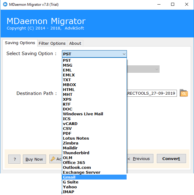 export emails from mdaemon to gmail